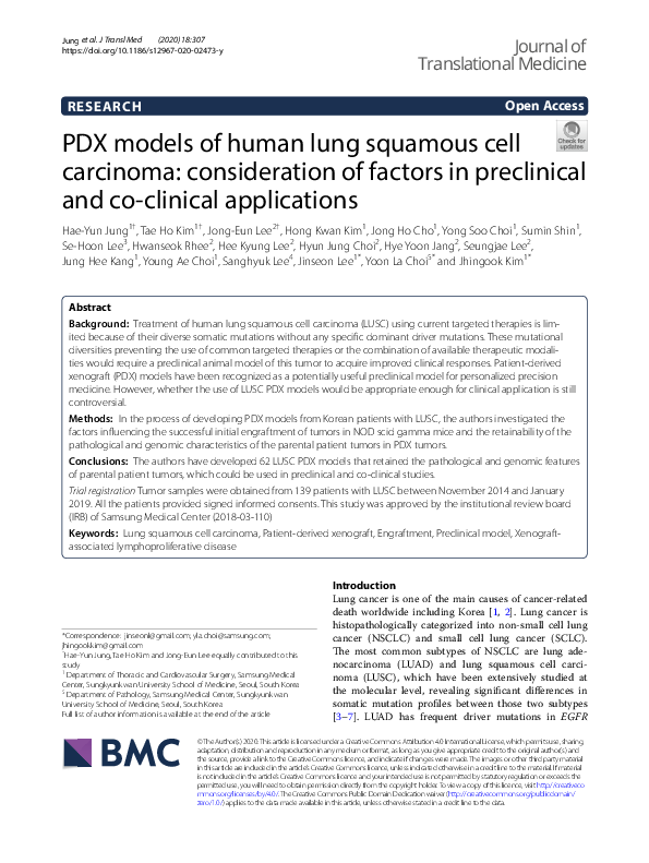 (PDF) PDX models of human lung squamous cell carcinoma: consideration ...