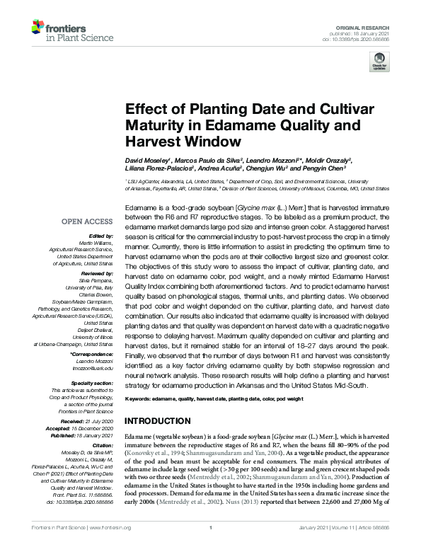 (PDF) Effect of Planting Date and Cultivar Maturity in Edamame Quality ...