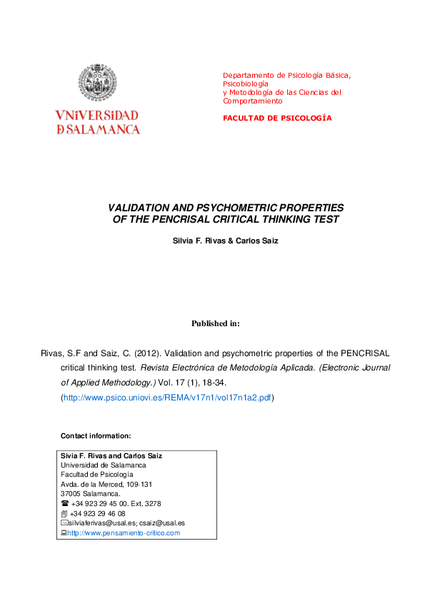 (PDF) Validation and Psychometric Properties of the Pencrisal Critical ...
