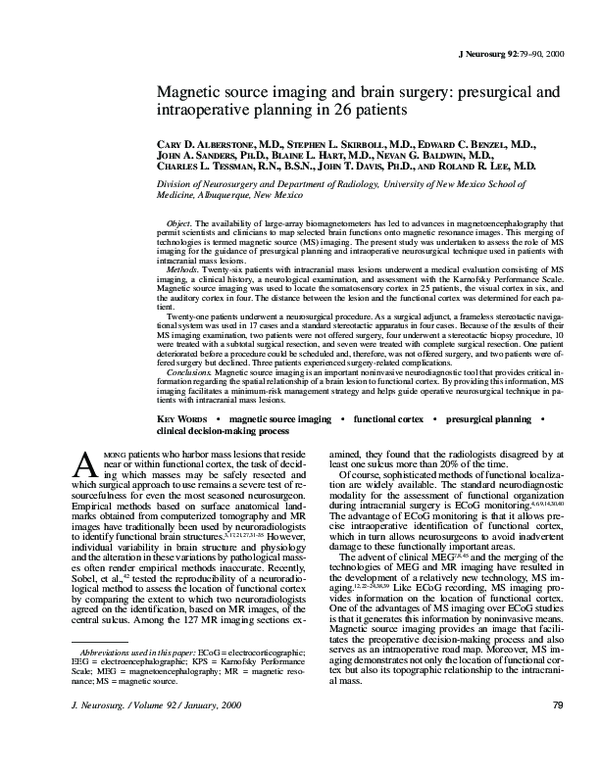 (PDF) Magnetic source imaging and brain surgery: presurgical and ...