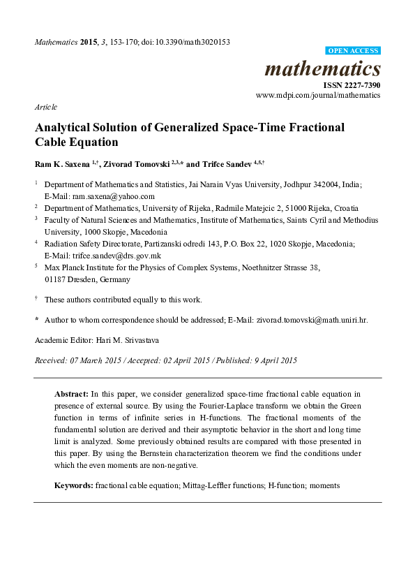 (PDF) Analytical Solution of Generalized Space-Time Fractional Cable ...