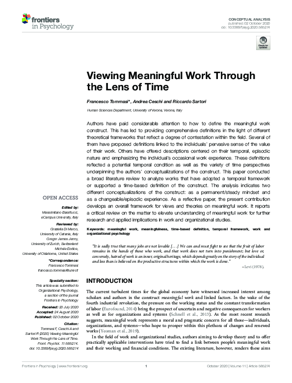 (PDF) Viewing Meaningful Work Through the Lens of Time