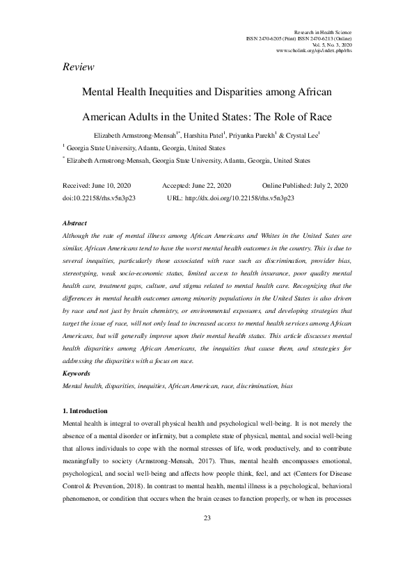 (PDF) Mental Health Inequities and Disparities among African American ...