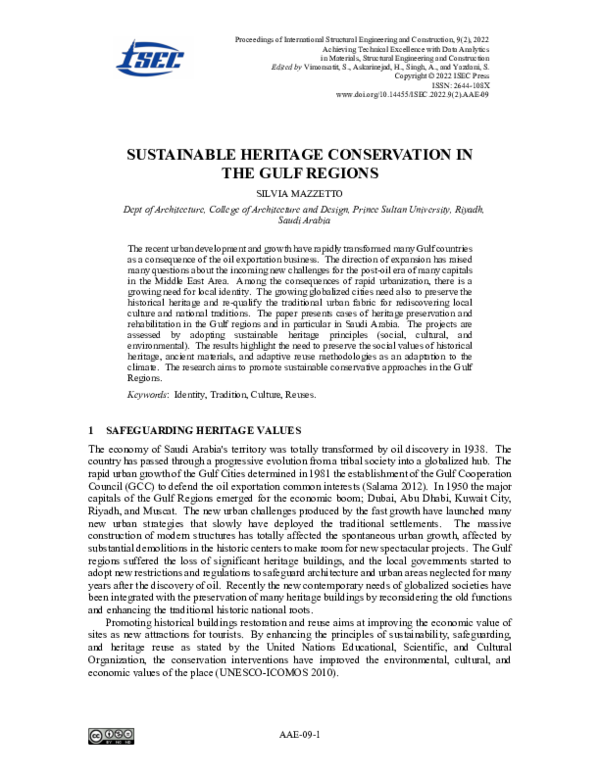 (PDF) Sustainable Heritage Conservation in the Gulf Regions