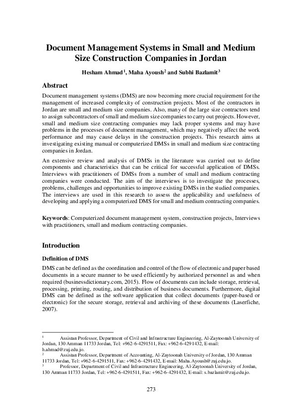 (PDF) Document Management Systems in Small and Medium Size Construction ...