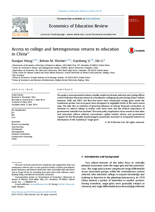(PDF) Access to college and heterogeneous returns to education in China