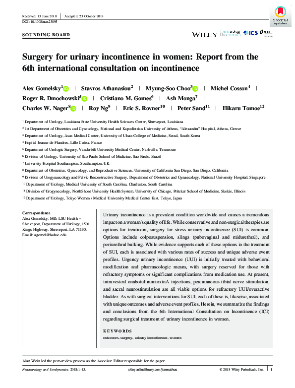 (PDF) Surgery for urinary incontinence in women: Report from the 6th ...