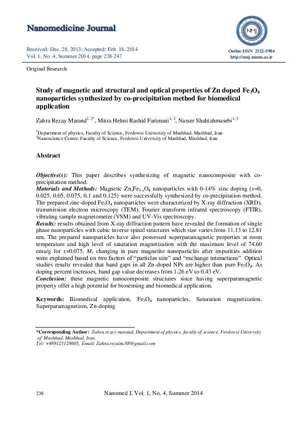 (PDF) Study of magnetic and structural and optical properties of Zn ...