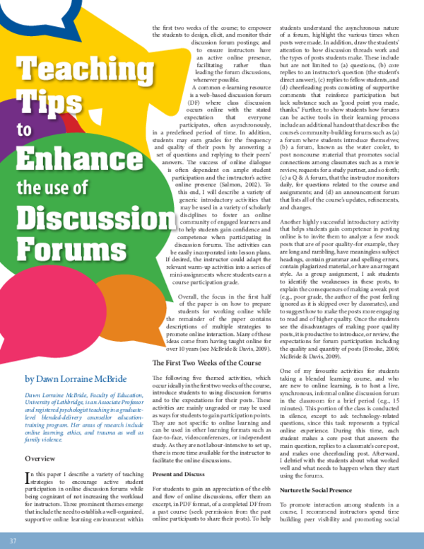 (PDF) Teaching tips to enhance the use of discussion forums | DPS -Dawn ...
