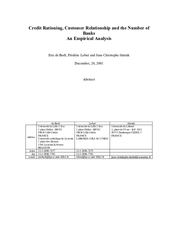 (PDF) Credit Rationing, Customer Relationship and the Number of Banks ...