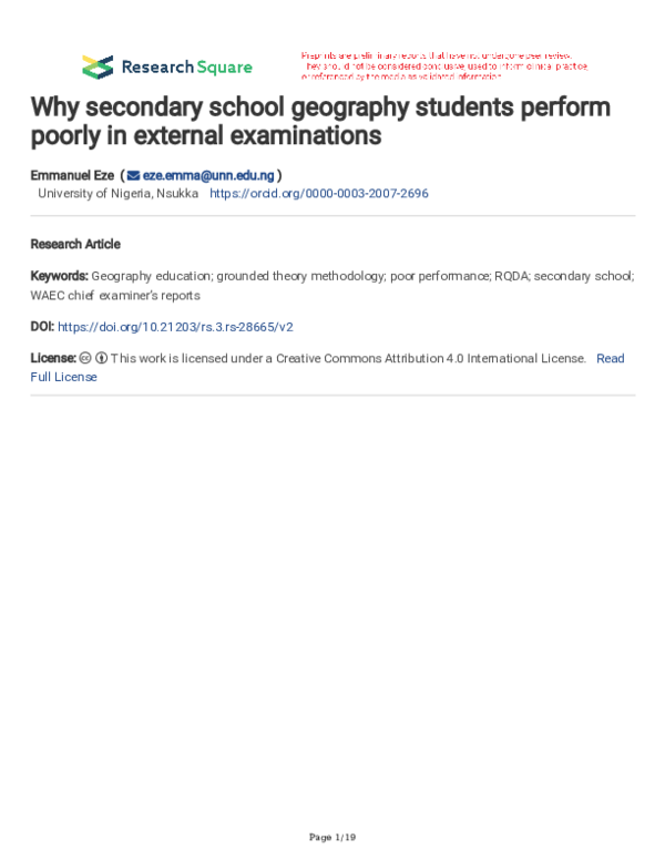 (PDF) Why Secondary School Geography Students Perform Poorly in ...