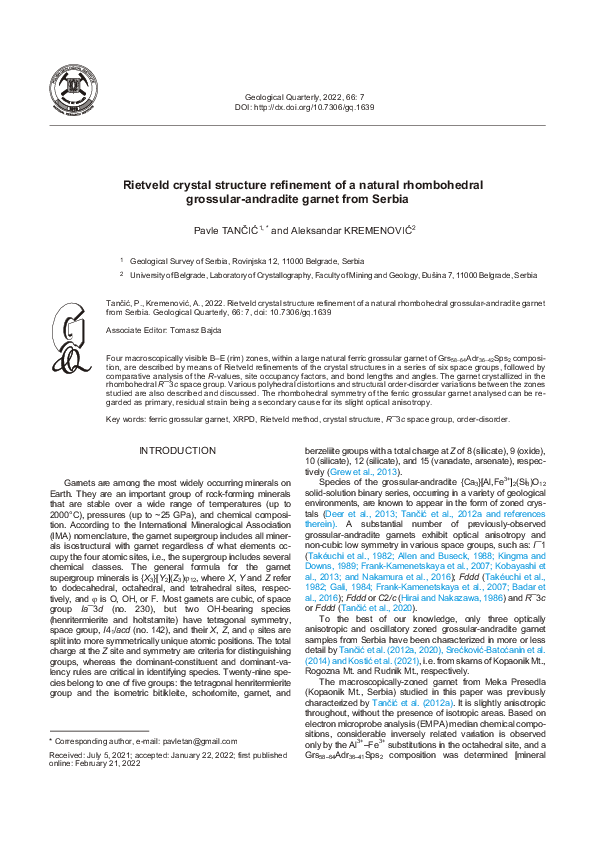 (PDF) Rietveld crystal structure refinement of a natural rhombohedral ...