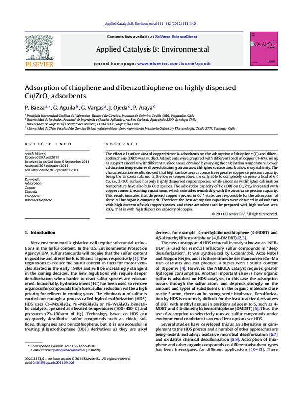 (PDF) Adsorption of thiophene and dibenzothiophene on highly dispersed ...