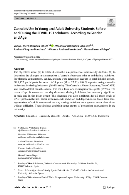 (PDF) Cannabis Use in Young and Adult University Students Before and ...