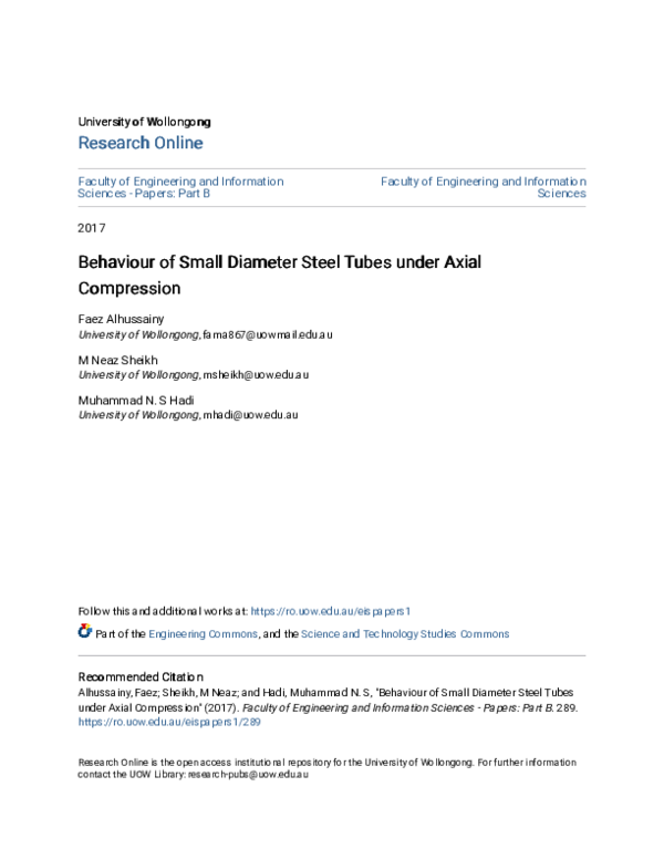 (PDF) Behaviour of Small Diameter Steel Tubes Under Axial Compression