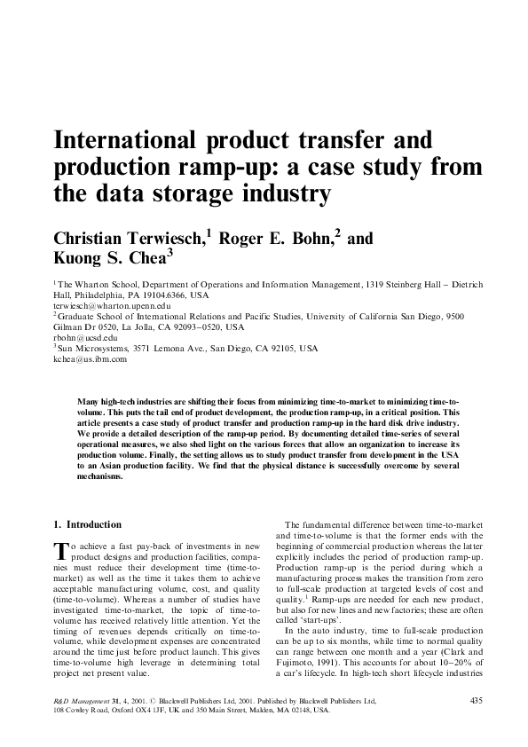 (PDF) International product transfer and production ramp‐up: a case ...