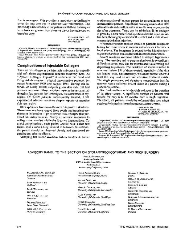 Otolaryngology/Head and neck surgery: complications of injectable collagen