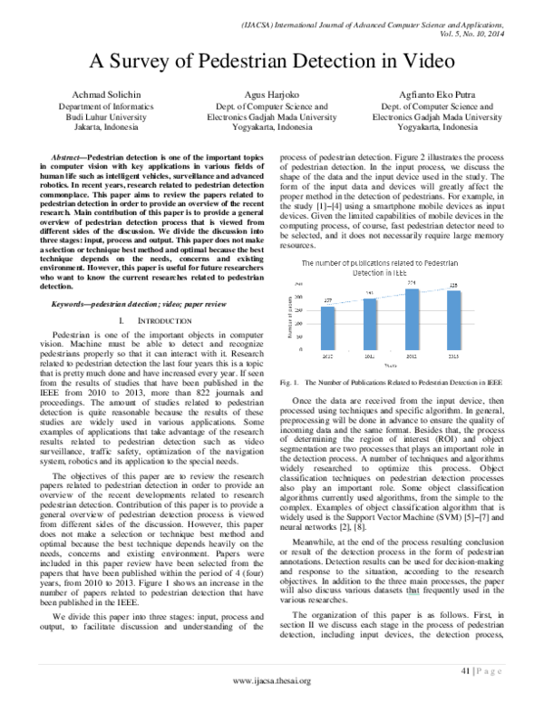 (PDF) A Survey of Pedestrian Detection in Video