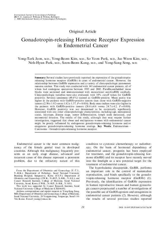 (PDF) Gonadotropin-releasing Hormone Receptor Expression in Endometrial ...