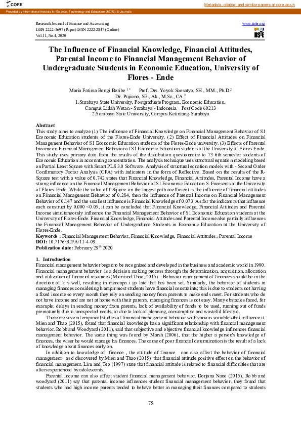(PDF) The Influence of Financial Knowledge, Financial Attitudes ...