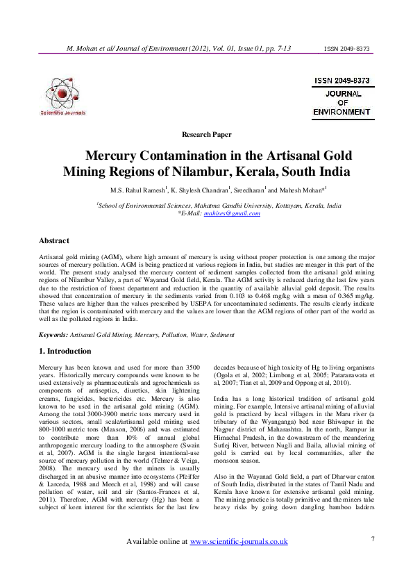 (PDF) Mercury Contamination in the Artisanal Gold Mining Regions of ...