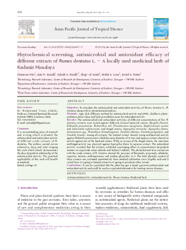 (PDF) Phytochemical screening, antimicrobial and antioxidant efficacy ...