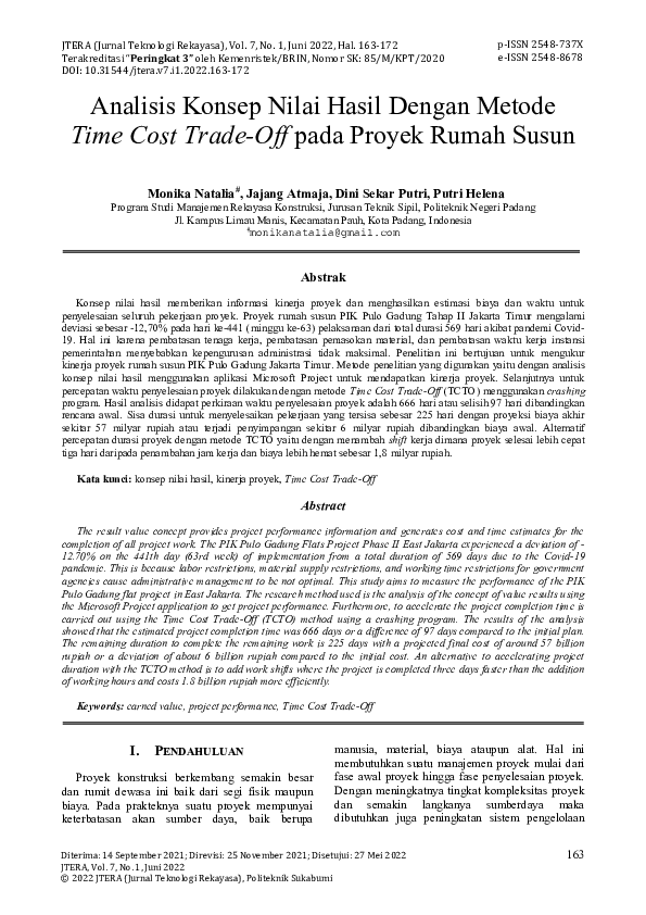 (PDF) Analisis Konsep Nilai Hasil Dengan Metode Time Cost Trade-Off ...