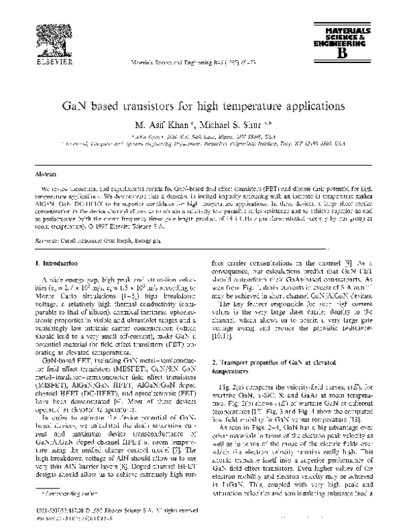 (PDF) GaN based transistors for high temperature applications