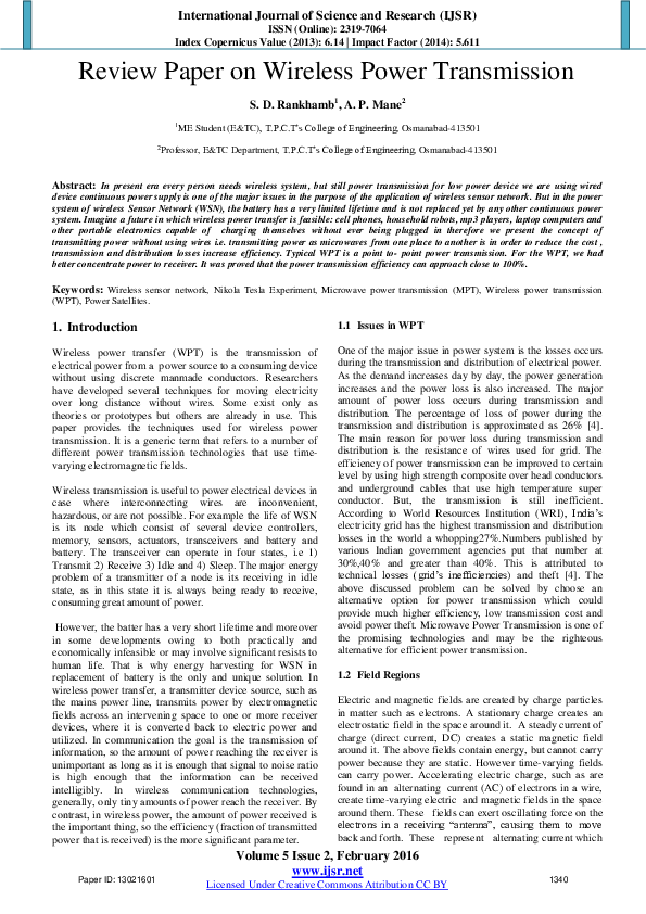 (PDF) Review Paper on Wireless Power Transmission