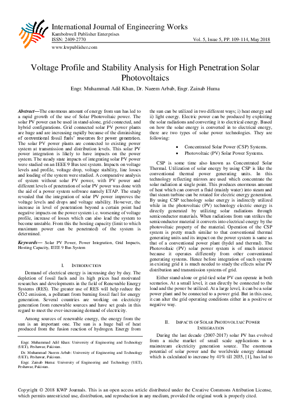 (PDF) Voltage Profile and Stability Analysis for High Penetration Solar ...