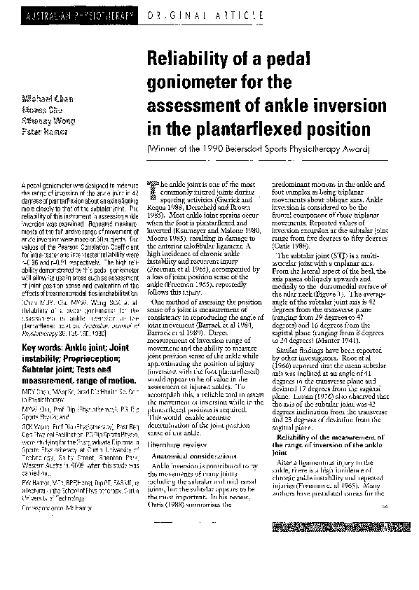 (PDF) Reliability of a pedal goniometer for the assessment of ankle ...