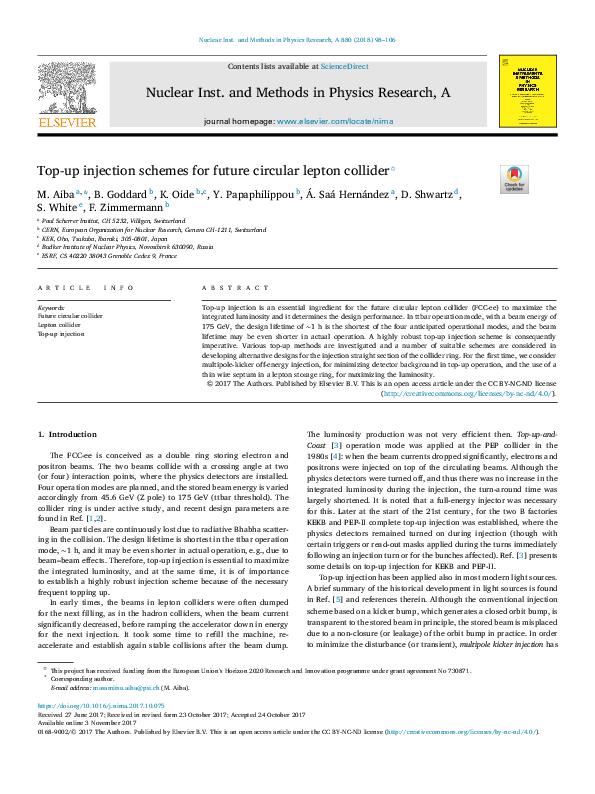 (PDF) Top-up injection schemes for future circular lepton collider