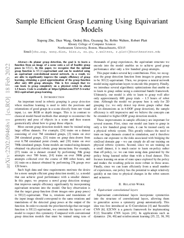 (PDF) Sample Efficient Grasp Learning Using Equivariant Models
