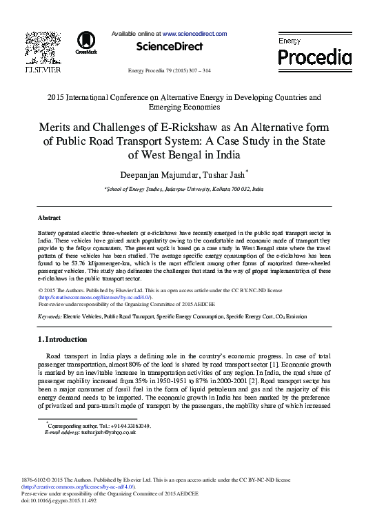 (PDF) Merits and Challenges of E-Rickshaw as An Alternative form of ...
