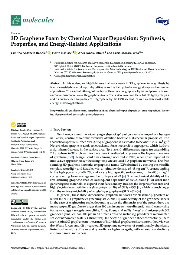(PDF) 3D Graphene Foam by Chemical Vapor Deposition: Synthesis ...