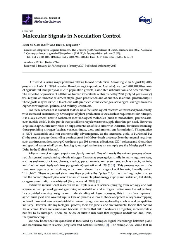 (PDF) Molecular Signals in Nodulation Control