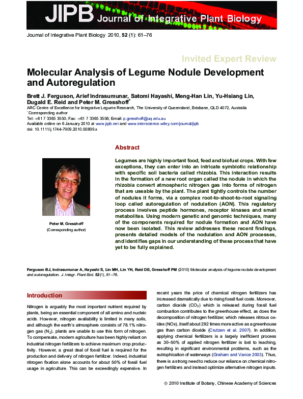 (PDF) Molecular Analysis of Legume Nodule Development and Autoregulation
