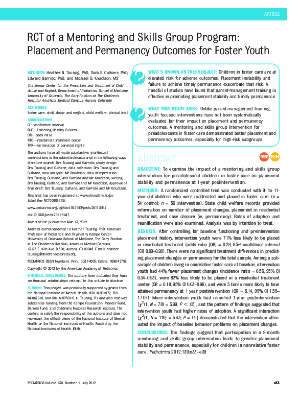 (PDF) RCT of a Mentoring and Skills Group Program: Placement and ...