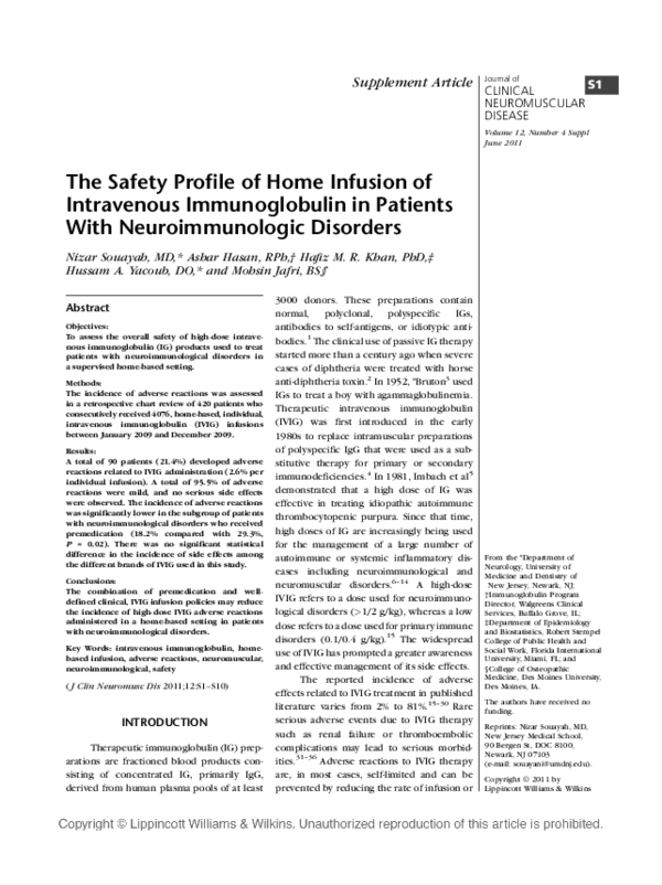 (PDF) The Safety Profile of Home Infusion of Intravenous Immunoglobulin ...
