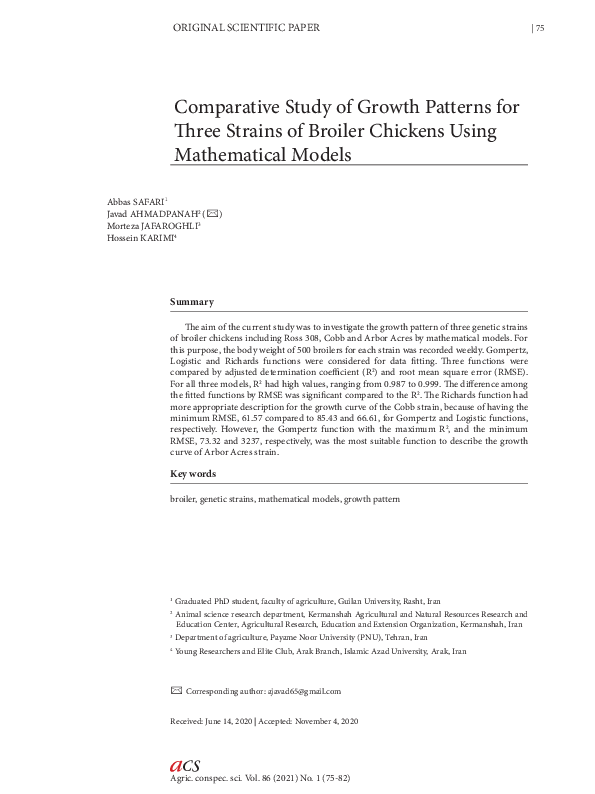 (PDF) Comparative Study of Growth Patterns for Three Strains of Broiler ...