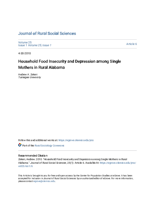 (PDF) Household Food Insecurity and Depression Among Single Mothers in ...