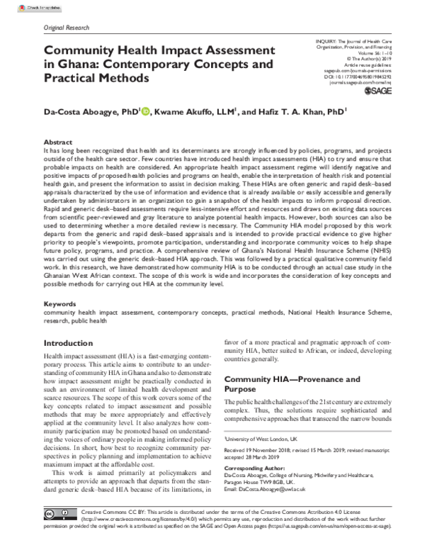 (PDF) Community Health Impact Assessment in Ghana: Contemporary ...