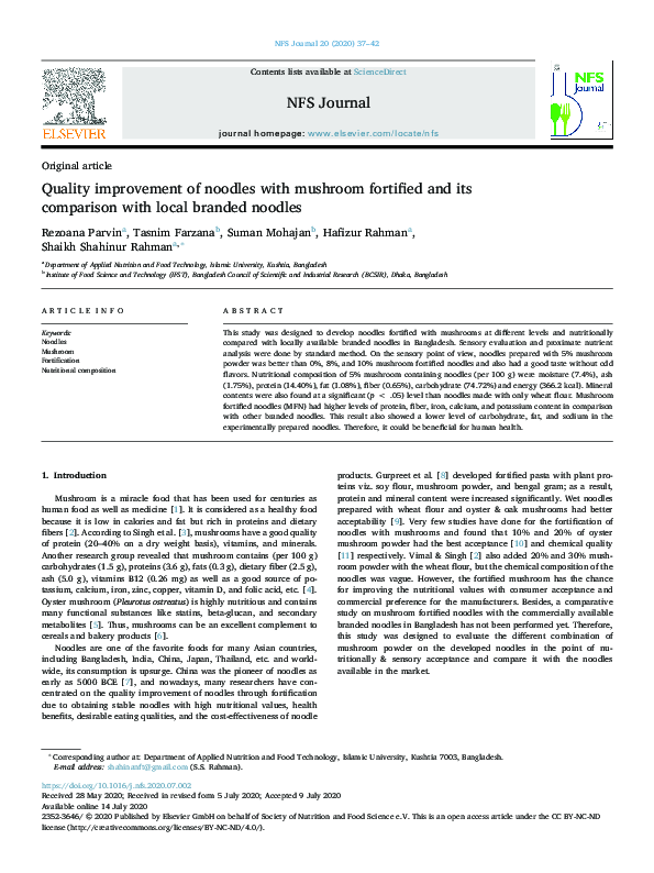(PDF) Quality improvement of noodles with mushroom fortified and its ...