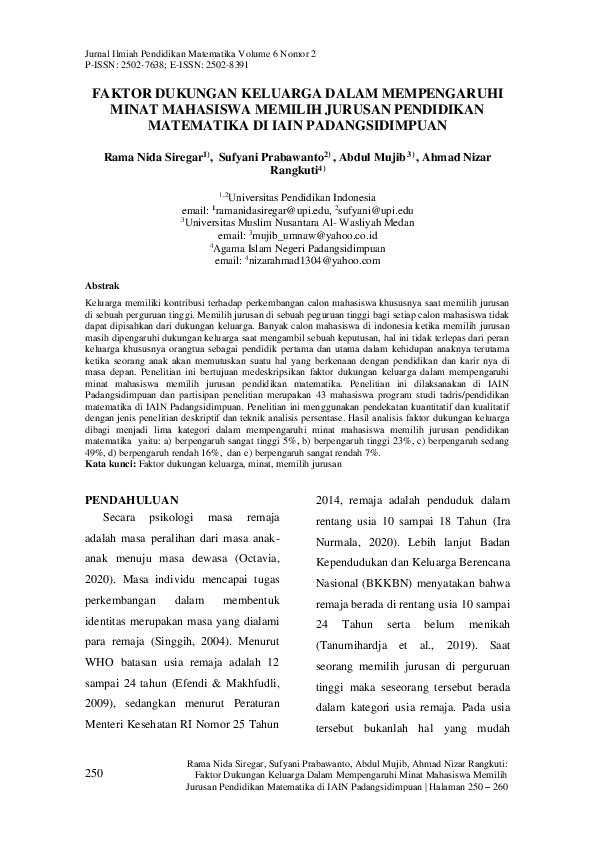 (PDF) Faktor Dukungan Keluarga Dalam Mempengaruhi Minat Mahasiswa