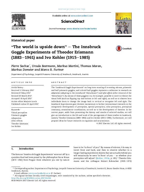(PDF) “The world is upside down” – The Innsbruck Goggle Experiments of ...