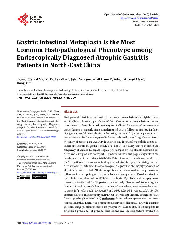 (PDF) Gastric Intestinal Metaplasia Is the Most Common ...