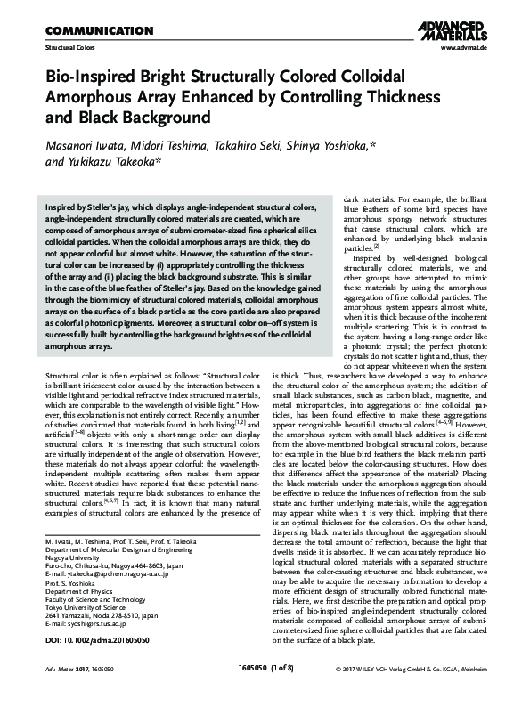 (PDF) Bio-Inspired Bright Structurally Colored Colloidal Amorphous ...