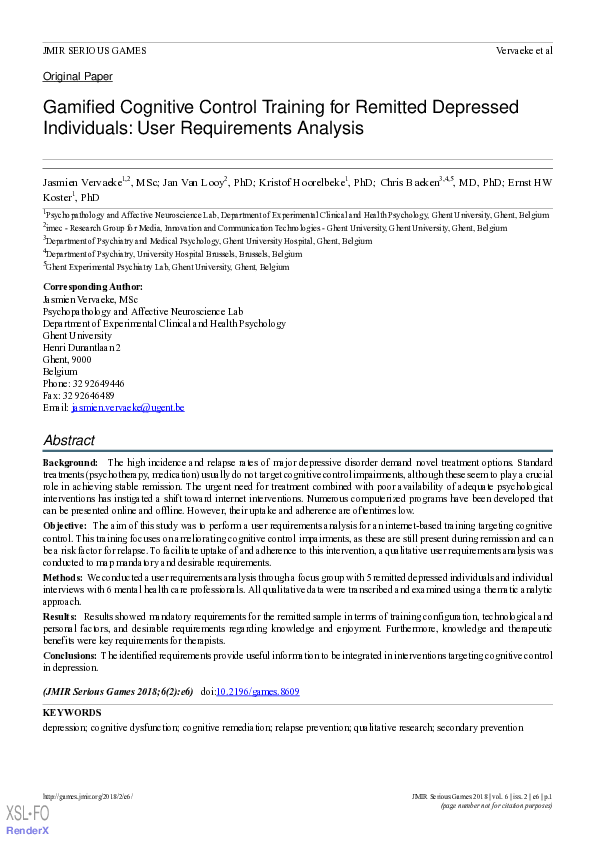 (PDF) Gamified Cognitive Control Training for Remitted Depressed ...