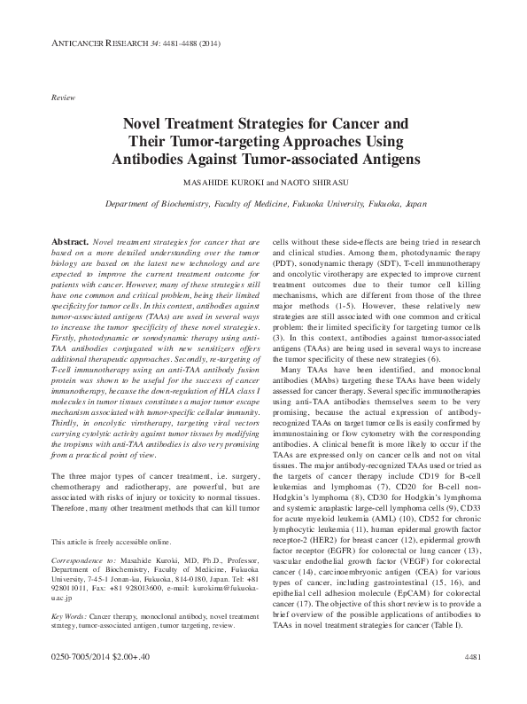 (PDF) Novel treatment strategies for cancer and their tumor-targeting ...