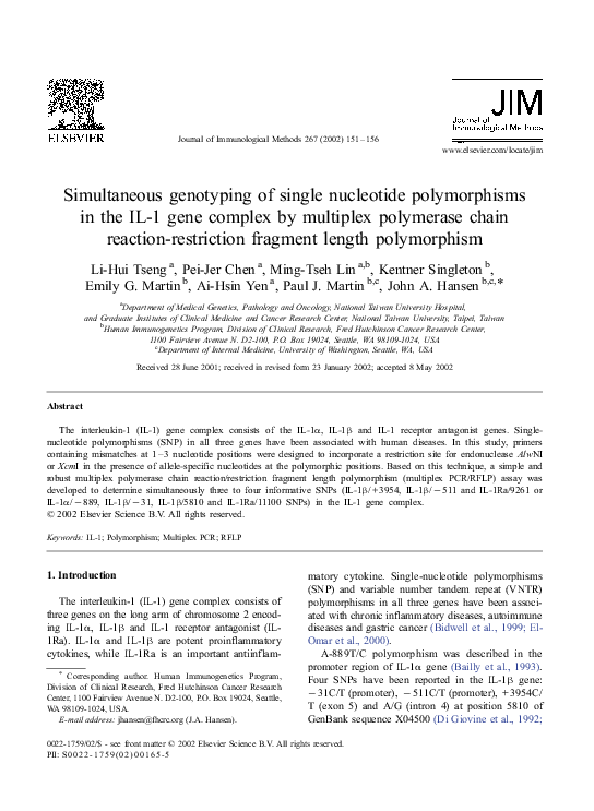 (PDF) Simultaneous genotyping of single nucleotide polymorphisms in the ...